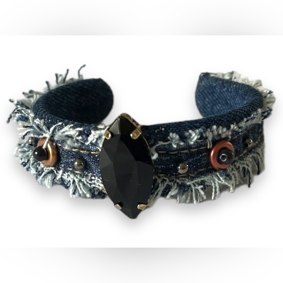 Handmade Distressed Denim Wrap Bracelet - Picture 3 of 4